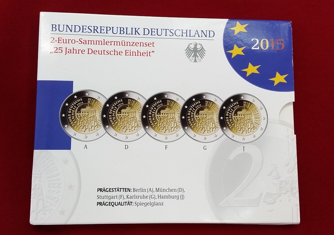 Bundesrepublik Deutschland 5 x 2 Euro Gedenkmünzen Satz 2015 25 Jahre