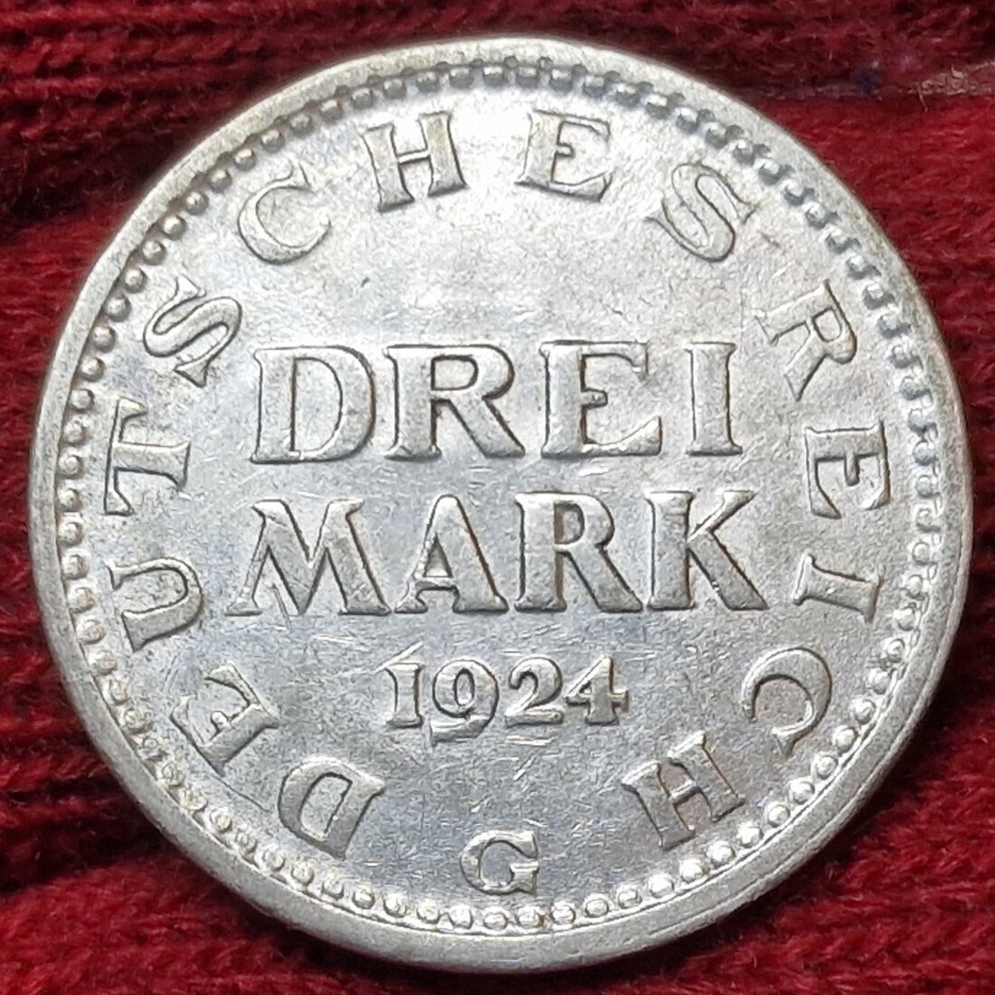 Weimarer Republik Deutsches Reich 3 Mark Silber Kursmünze 1924 G