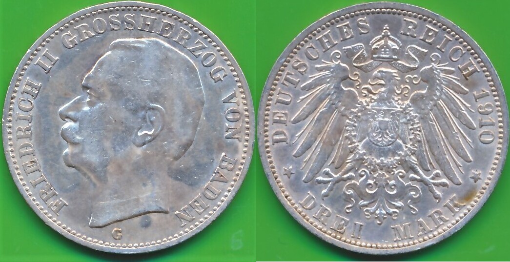 Deutschland Deutsches Reich 3 Mark 1910 G Baden Friedrich II 1907