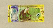 5.000 Colones 14.9.2018 Costa-Rica P.282a  - Alfredo González Flores - Mangrovensumpf, Blumen, Krabben, Affen - unc/kassenfrisch