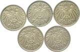Deutschland 1903, 11, 12, 14, 15 Lot von 5 X 10 Pfennig grosser Adler TTB / SUP+