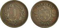 Schweiz 1 Rappen 1908 vz 6,00 EUR  + 14,00 EUR frais d'envoi