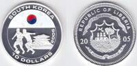 LIBERIA COLORED SILVERCLAD 10$ PROOF COIN 2005 YEAR KOREA FIFA WORLD CUP -