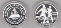 10000 CORDOBAS NICARAGUA RARE SILVER PROOF YEAR KM#66 MUNDIAL ITALIA 90 -