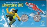 AUSTRIA - SILVER 2 X 5€ UNC COINS SET 2010 YEAR WINTER OLYMPIC GAMES MINT PACK -