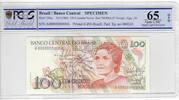 100 CRUZADOS BRAZIL SPESIMEN NOVOS UNC BANKNOTE YEAR Pick-220as PCGS UNC65 -