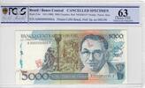 5000 CRUZADOS BRAZIL SPECIMEN UNC BANKNOTE 1988 P-214s PCGS GRADING UNC63 -