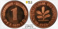  GERMANY   PROOF COIN YEAR KM#105 PCGS PR65 TOP POP 1 PFENNIG 1950 J 