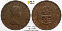  NEW ZEALAND HALF   AU COIN YEAR KM#23 PCGS GRADING AU58 1/2 PENNY 1955 