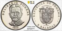 5 BALBOA PANAMA SILVER PROOF COIN YEAR KM#40.3 PCGS PR68 PORRAS -