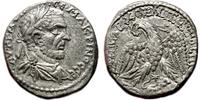 Roman Provincial Tetradrachm MACRINUS AR Tetradracm. Heliopolis (Syria). VF+. Lion advancing right. -