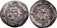 Greek Drachma SASANIAN KINGS. Khusrau II AR Drachma. EF-. Year 17. -