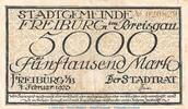 DE 5.000 Mark Notgeld Stadt Freiburg , 5.000 Mark Schein in gbr. Müller 1565.5 , von 1922 ,BAD -