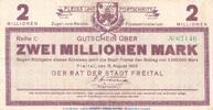 Inflation DE 2 Mio. Mk. Notgeld Stadt Freital , 2 Millionen Mark Schein in gbr. Keller 1603.c von 1923 -