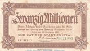 Inflation DE 20 Mio. Mk. Notgeld Stadt Freital , 20 Millionen Mark Schein in gbr. Keller 1603.e von 1923 -