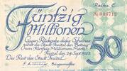 Inflation DE 50 Mio. Mk. Notgeld Stadt Freital , 50 Millionen Mark Schein in gbr. Keller 1603.e von 1923 -