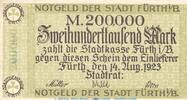 DE 200.000 Mk. Notgeld Stadt Fürth , 200.000 Mark Schein in gbr. Keller 1654.b von 1923 Bayern -