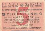 DE 5 Pf. Notgeld Stadt Emsdetten , 5 Pfennig Schein in gbr. Topp 255.1 von 1947 , NRW -