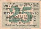 DE 25 Pf. Notgeld Stadt Emsdetten , 25 Pfennig Schein in gbr. Topp 255.3 von 1947 , NRW -