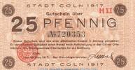DE 25 Pf. Notgeld Stadt Cöln - Köln , 25 Pfennig Schein in kfr. Tieste 3565.105.11 , 1917 -