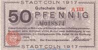 DE 50 Pf. Notgeld Stadt Cöln - Köln , 50 Pfennig Schein in kfr. Tieste 3565.105.17 , 1918 -