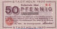 DE 50 Pf. Notgeld Stadt Cöln - Köln , 50 Pfennig Schein in kfr. Tieste 3565.105.42 , 1920 -