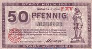 DE 50 Pf. Notgeld Stadt Köln , 50 Pfennig Schein in kfr. Tieste 3565.105.87 , 1921 RHL -