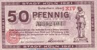 DE 50 Pf. Notgeld Stadt Köln , 50 Pfennig Schein in kfr. Tieste 3565.105.82 , 1921 RHL -