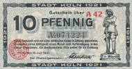 DE 10 Pf. Notgeld Stadt Köln , 10 Pfennig Schein in kfr. Tieste 3565.105.80 , 1921 RHL -
