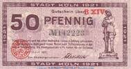 DE 50 Pf. Notgeld Stadt Köln , 50 Pfennig Schein in kfr. Tieste 3565.105.67 , 1921 RHL -