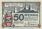 Notgeld De 50 Pf. Notgeld Stadt Weinheim , 50 Pfennig Schein in kfr. Tieste 7780.05.02 von 1918 -