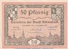 Kleingeld 1914-1922 50 Pf. Notgeld Stadt Schwabach , 50 Pfennig Schein in kfr. Tieste 6715.10.15 von 1918 -