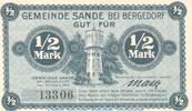Kleingeld 1914-1922 DE 1/2 Mk. Notgeld Gemeinde Sande , 1 halbe Mark Schein in kfr. Tieste 6395.05.01 von 1917 -