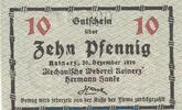 DE 10 Pf. Notgeld Hermann Hanke Reinerz , 10 Pfennig Schein in kfr. Tieste 6005.05.10 SLN -