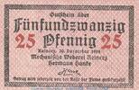 DE 25 Pf. Notgeld Hermann Hanke Reinerz , 25 Pfennig Schein in kfr. Tieste 6005.05.11 SLN -
