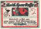 Serienscheine DE 5 Mk. Notgeld Stadt Bielefeld 103.12 , 5 Mark Schein in kfr. von 1921 , Westfalen -