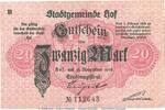 DE 20 Mk. Notgeld Stadt Hof , 20 Mark Schein in gbr. Geiger 239.06 von 1918 , Bayern -