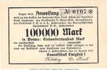 Großnotgeld Inflation 100.000 Mark Schein Notgeld Gewerkschaft Ehmen , 100.000 Mark Schein in kfr. Keller 1243.g-k , 1923 -