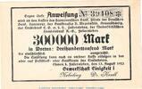 Großnotgeld Inflation 300.000 Mark Schein Notgeld Gewerkschaft Ehmen , 300.000 Mark Schein in kfr. Keller 1243.g-L , 1923 -