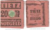 Notgeld Deutschland 20 Pfennig Schein Briefmarken-Notgeld Tietz Berlin , 20 Pfennig Schein in kfr. Tieste 0460.260.03 -