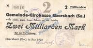 Inflation 2 Mia. Mk. 1923 Ebersbach , Banknote 2 Milliarden Mark Schein in gbr. Keller 1213.k , Sachsen circulated , 3