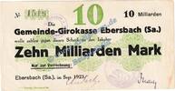 Inflation 10 Mia. Mk. Ebersbach , Banknote 10 Milliarden Mark Schein in gbr. Keller 1213.k , Sachsen -