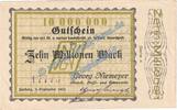 Großnotgeld 10 Mio. Harburg Niemeyer , Banknote 10 Millionen Mark Schein in kfr. Keller 2208.d , NDS -