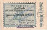 Großnotgeld 20 Mio. Harburg Niemeyer , Banknote 20 Millionen Mark Schein in kfr. Keller 2208.d , NDS -