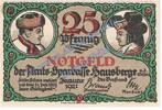 Notgeld De 25 Pf. Hausberge , Notgeld 25 Pfennig Schein in kfr. M-G 585.1.a , Westfalen 1921 -