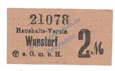 Notgeld De 2 Mk. Wunstorf , Notgeld 2 Mark -Haushalts-Verein- in kfr. Tieste 8145.05.09 , NDS -