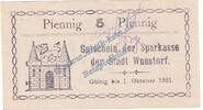 Notgeld De 5 Pf. -45 mm- Wunstorf , Notgeld 5 Pfennig Schein -45 mm- in kfr. Tieste 8145.15.15 , NDS o.D. -