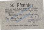 Notgeld De 50 Pf. Züllichau , Notgeld 50 Pfennig Schein in kfr. Tieste 8280.10.03 , BBG von 1916 -