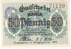 Notgeld De 50 Pf. Kahla , Notgeld 50 Pfennig Schein in kfr. Tieste 3325.05.20 , Thüringen 1917 -