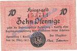 Notgeld De 10 Pf. Spremberg , Notgeld 10 Pfennig Schein in kfr. Tieste 7025.15.02 , BBG von 1917 -